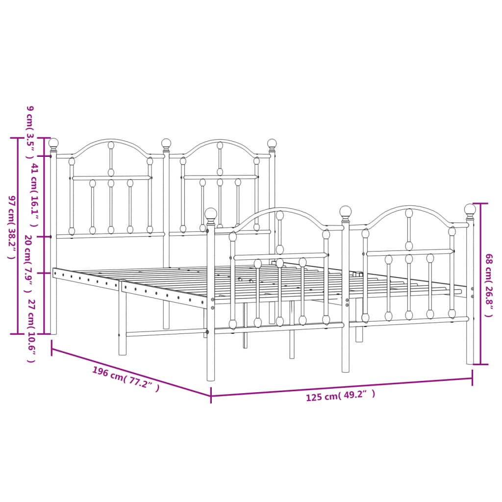 Bedframe met hoofd- en voeteneinde metaal zwart 120x190 cm Bedden & bedframes | Creëer jouw Trendy Thuis | Gratis bezorgd & Retour | Trendy.nl