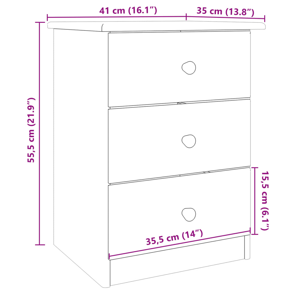 Nachtkastje ALTA 41x35x55 cm massief grenenhout Nachtkastjes | Creëer jouw Trendy Thuis | Gratis bezorgd & Retour | Trendy.nl