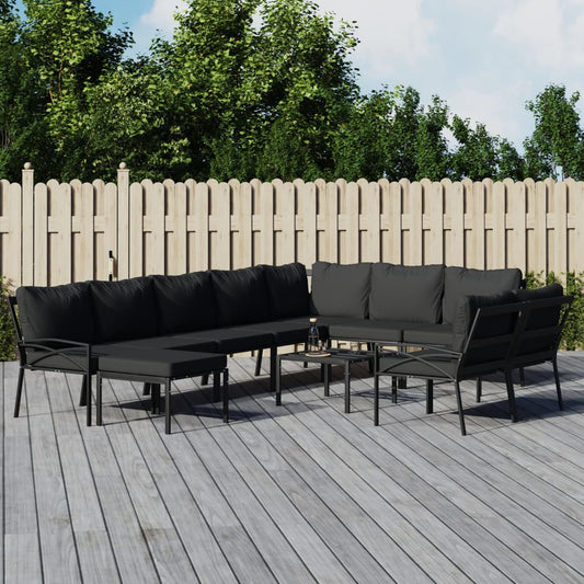 11-delige Loungeset met kussens staal grijs Tuinsets | Creëer jouw Trendy Thuis | Gratis bezorgd & Retour | Trendy.nl