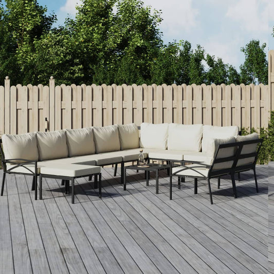 11-delige Loungeset met kussens staal zandkleurig Tuinsets | Creëer jouw Trendy Thuis | Gratis bezorgd & Retour | Trendy.nl