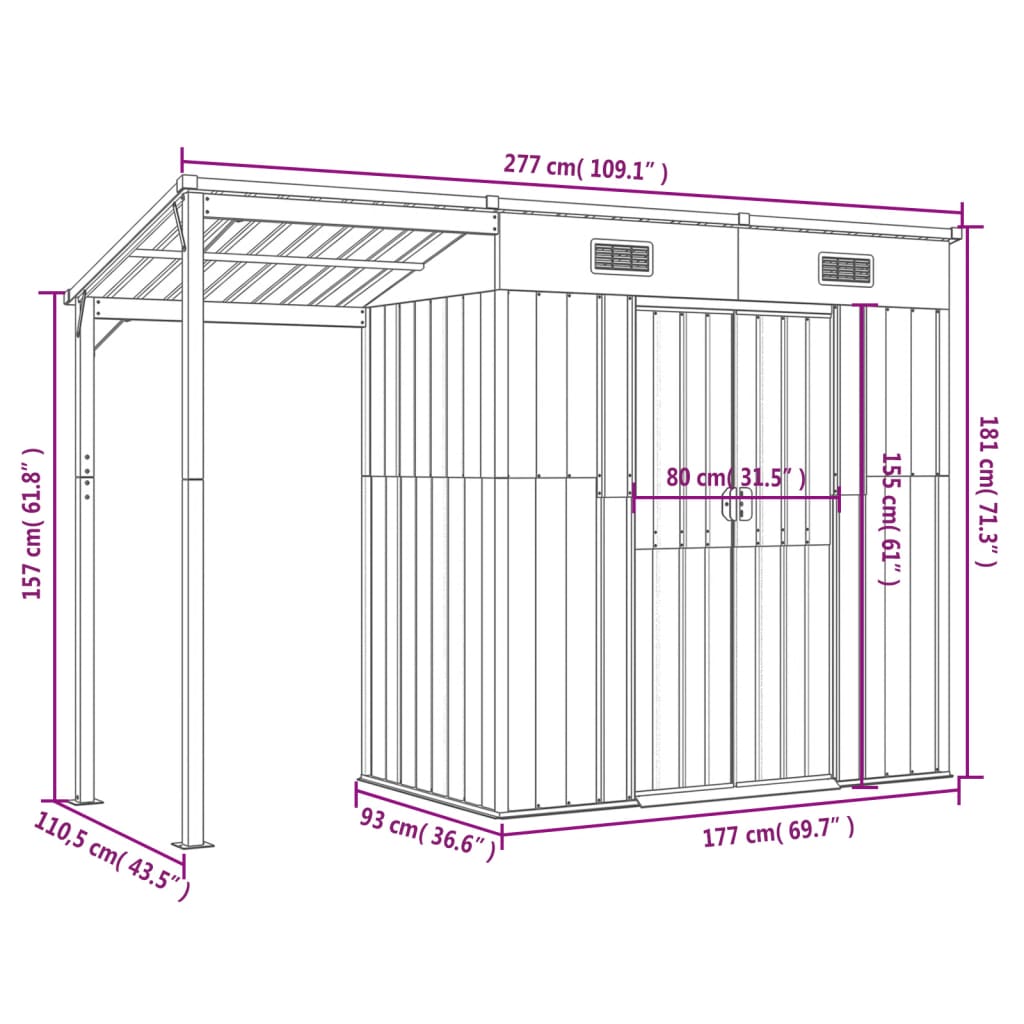 Tuinschuur met verlengd dak 277x110,5x181 cm staal groen Tuinhuizen | Creëer jouw Trendy Thuis | Gratis bezorgd & Retour | Trendy.nl