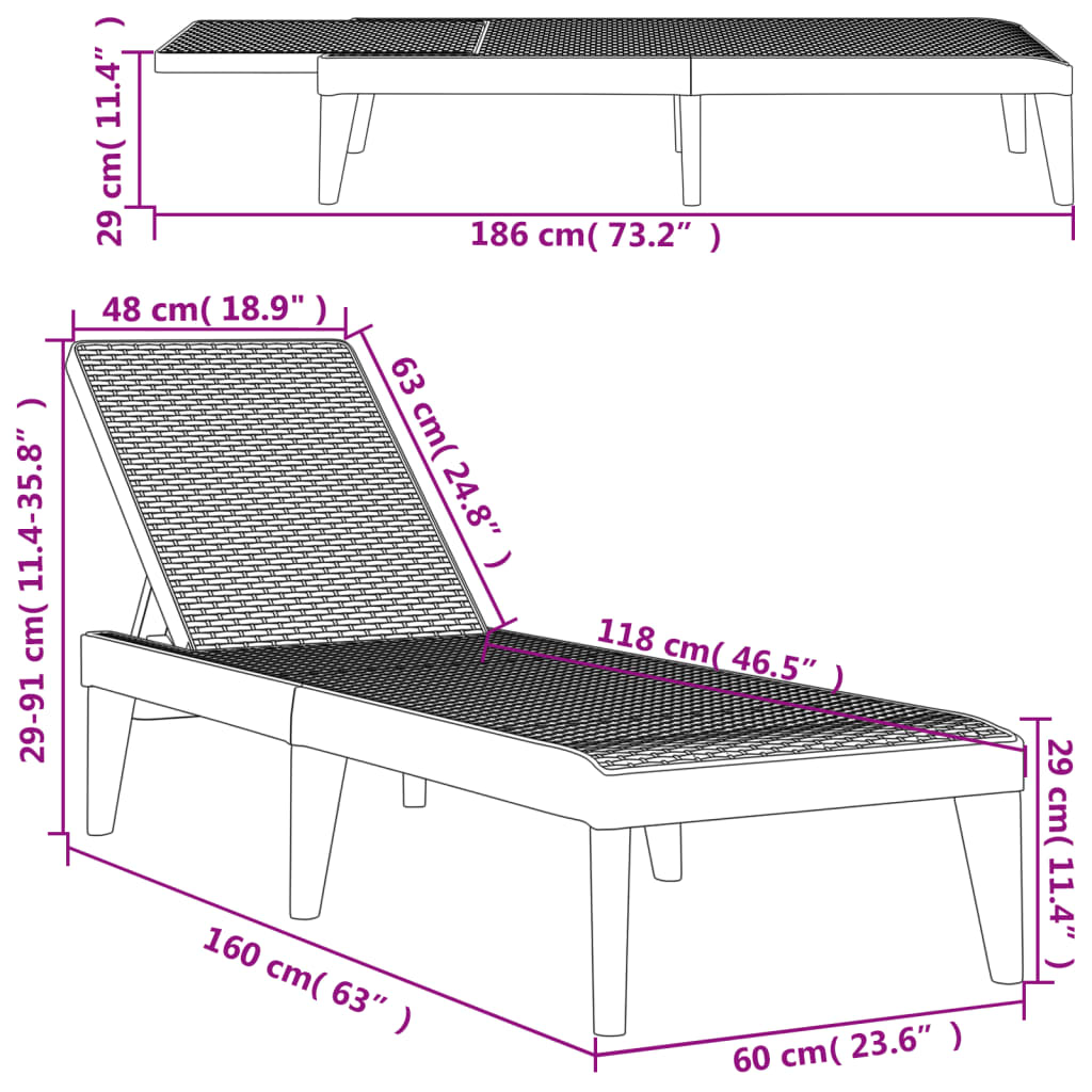 Ligbed 186x60x29 cm polypropeen cappuccinokleurig Ligstoelen | Creëer jouw Trendy Thuis | Gratis bezorgd & Retour | Trendy.nl