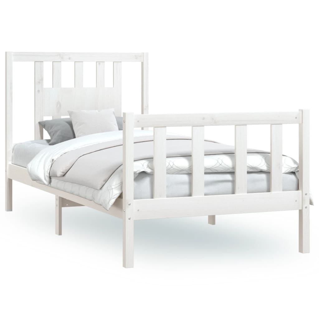 Bedframe met hoofdbord massief hout wit 90x200 cm Bedden & bedframes | Creëer jouw Trendy Thuis | Gratis bezorgd & Retour | Trendy.nl