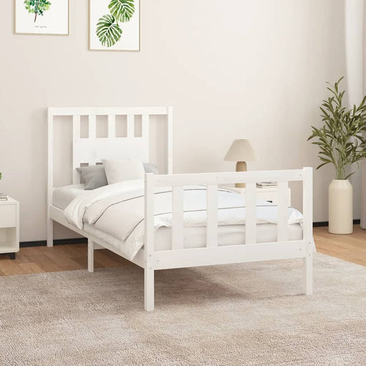 Bedframe met hoofdbord massief hout wit 90x200 cm Bedden & bedframes | Creëer jouw Trendy Thuis | Gratis bezorgd & Retour | Trendy.nl