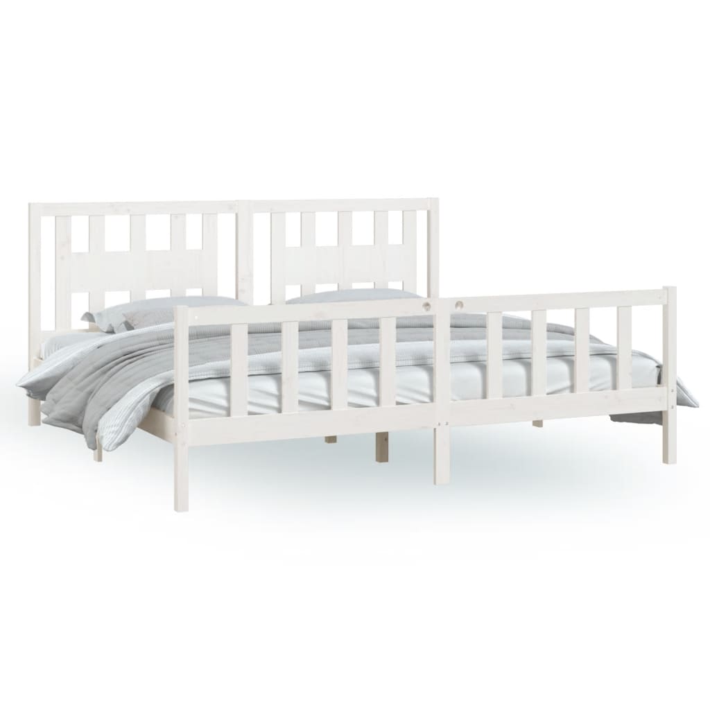 Bedframe met hoofdbord massief grenenhout wit 180x200 cm