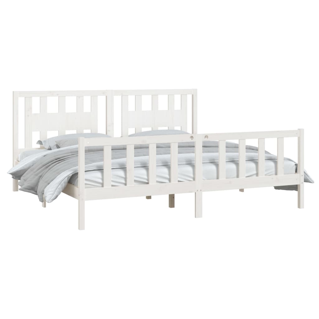 Bedframe met hoofdbord massief grenenhout wit 180x200 cm