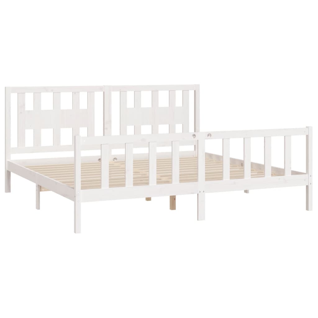 Bedframe met hoofdbord massief grenenhout wit 180x200 cm