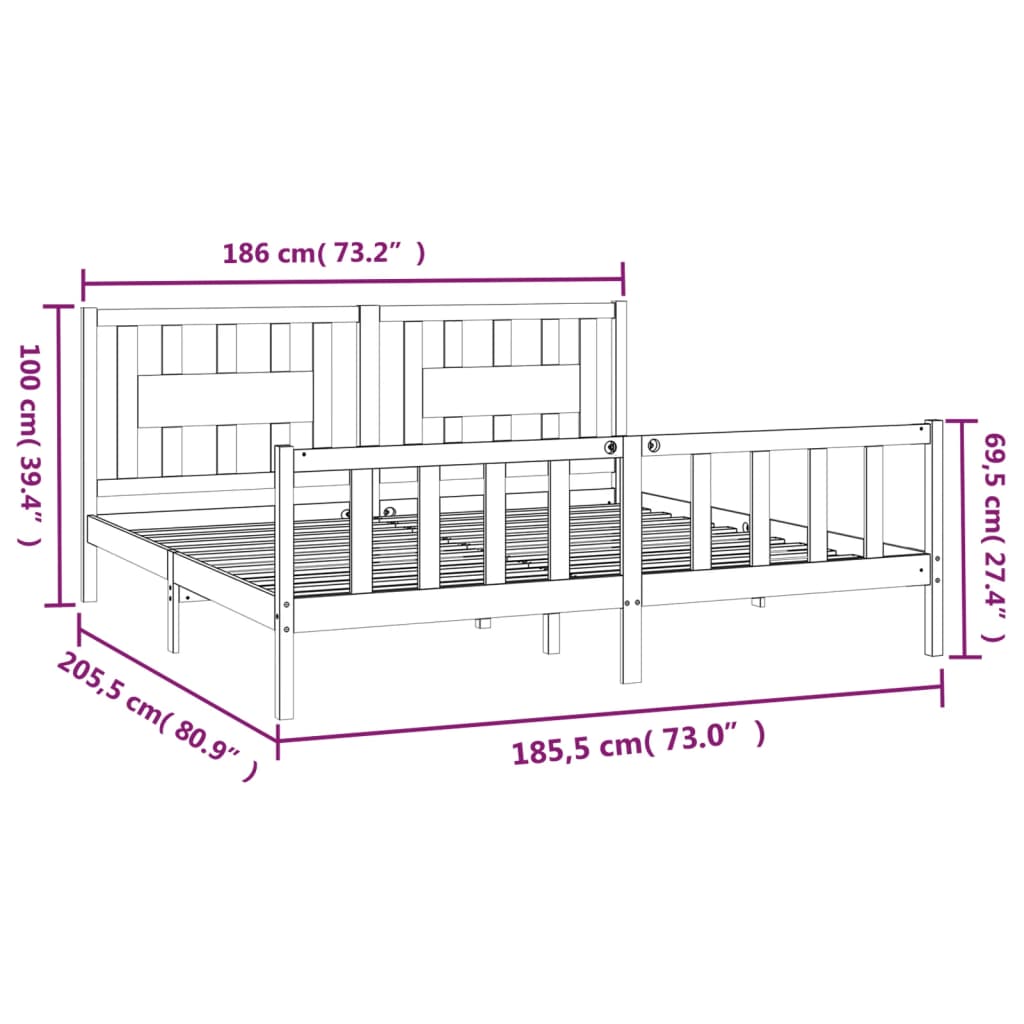 Bedframe met hoofdbord massief grenenhout wit 180x200 cm