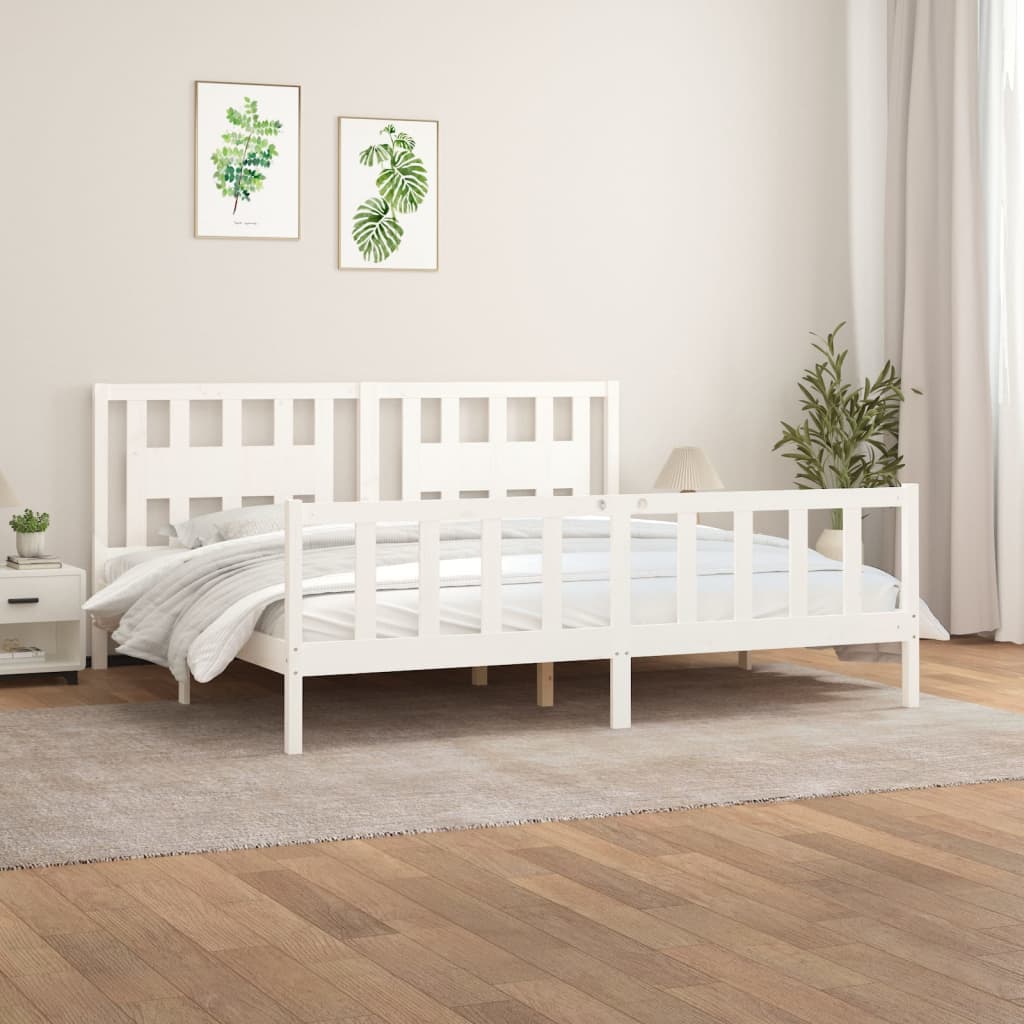 Bedframe met hoofdbord massief grenenhout wit 180x200 cm