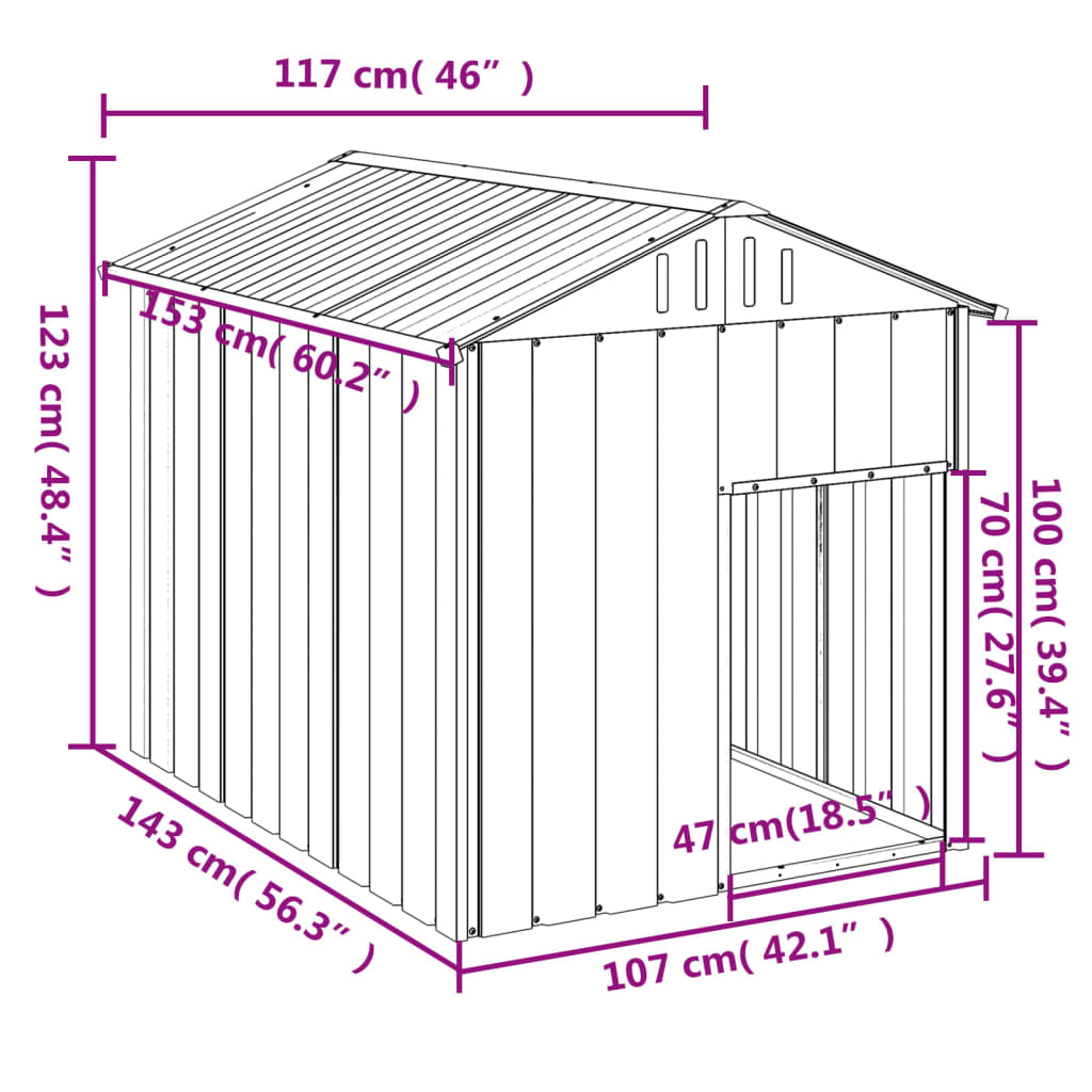 Hondenhok met dak 117x153x123 cm gegalvaniseerd staal antraciet Hondenhokken | Creëer jouw Trendy Thuis | Gratis bezorgd & Retour | Trendy.nl