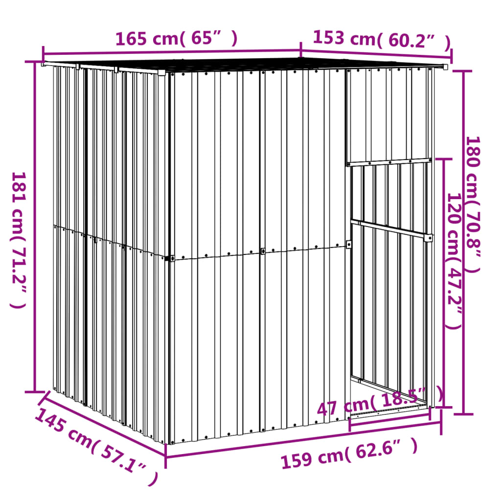 Hondenhok met dak 165x153x181 cm gegalvaniseerd staal antraciet Hondenhokken | Creëer jouw Trendy Thuis | Gratis bezorgd & Retour | Trendy.nl