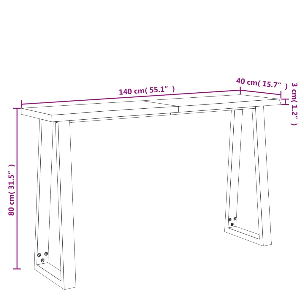 Wandtafel met natuurlijke rand 140x40x80 cm massief acaciahout Bijzettafels | Creëer jouw Trendy Thuis | Gratis bezorgd & Retour | Trendy.nl