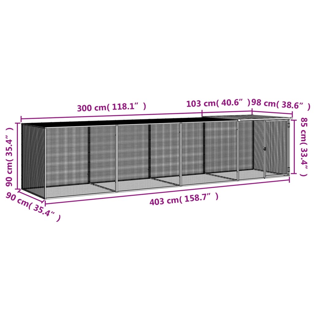 Kippenhok met dak 403x98x90 cm gegalvaniseerd staal antraciet Kooien & hokken | Creëer jouw Trendy Thuis | Gratis bezorgd & Retour | Trendy.nl