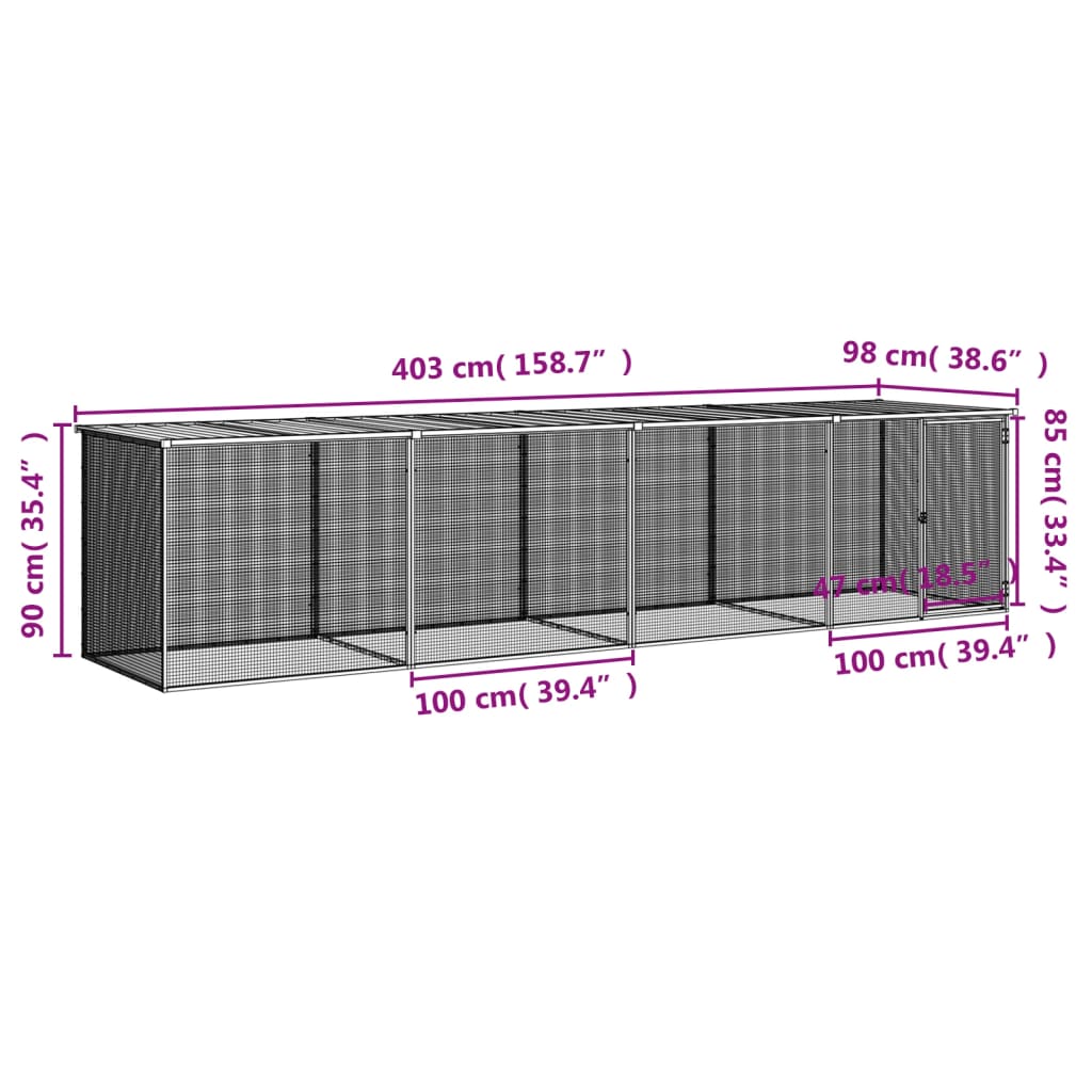 Kippenhok met dak 403x98x90 cm gegalvaniseerd staal antraciet Kooien & hokken | Creëer jouw Trendy Thuis | Gratis bezorgd & Retour | Trendy.nl