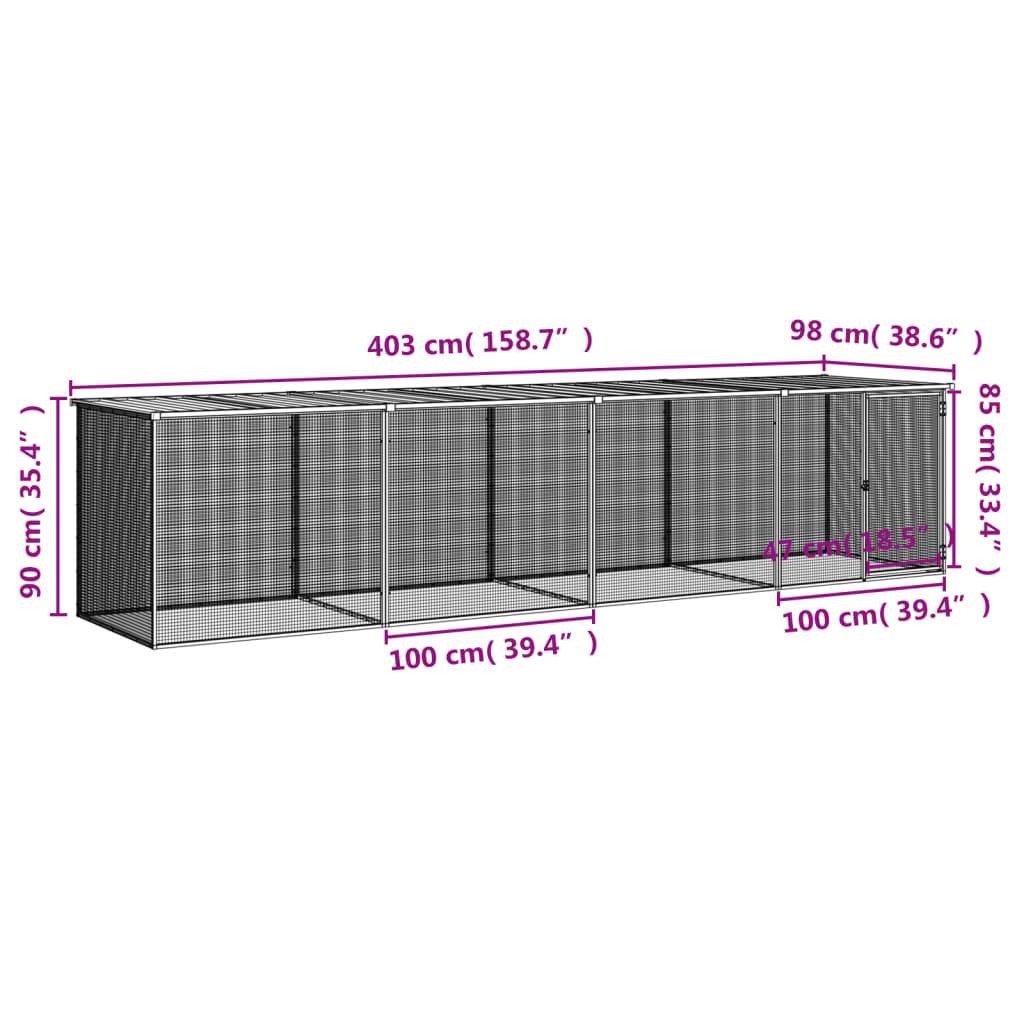 Kippenhok met dak 403x98x90 cm gegalvaniseerd staal lichtgrijs Kooien & hokken | Creëer jouw Trendy Thuis | Gratis bezorgd & Retour | Trendy.nl