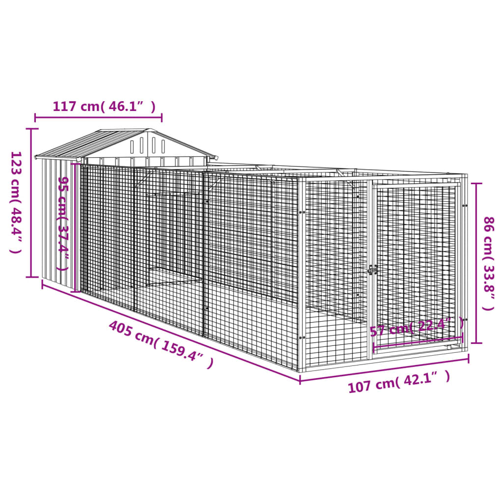 Hondenhok met dak 117x405x123 cm gegalvaniseerd staal antraciet Hondenhokken | Creëer jouw Trendy Thuis | Gratis bezorgd & Retour | Trendy.nl