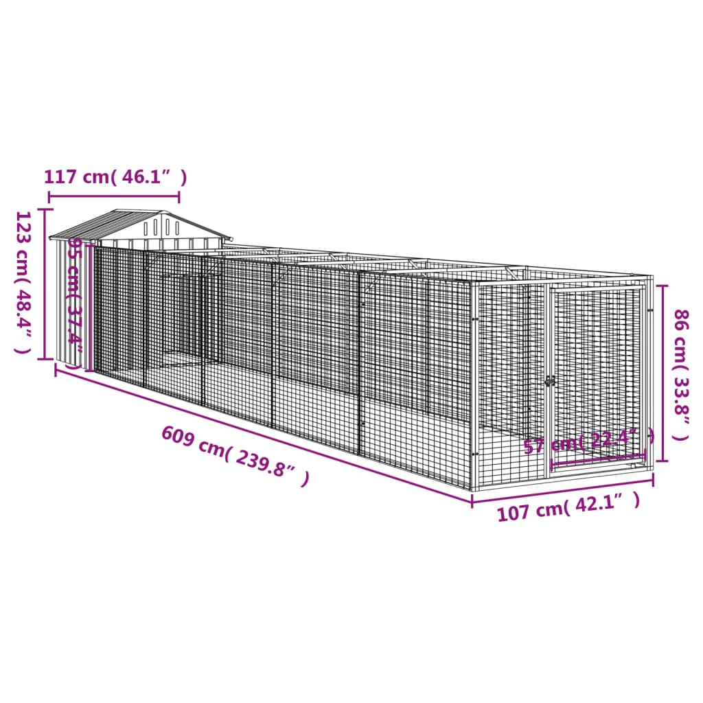 Hondenhok met dak 117x609x123 cm gegalvaniseerd staal antraciet Hondenhokken | Creëer jouw Trendy Thuis | Gratis bezorgd & Retour | Trendy.nl