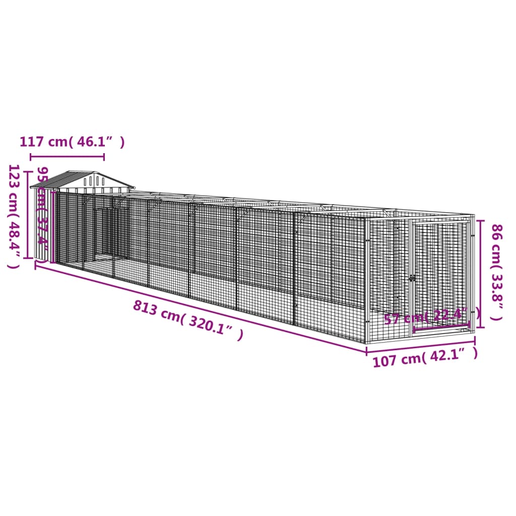 Hondenhok met dak 117x813x123 cm gegalvaniseerd staal antraciet Hondenhokken | Creëer jouw Trendy Thuis | Gratis bezorgd & Retour | Trendy.nl