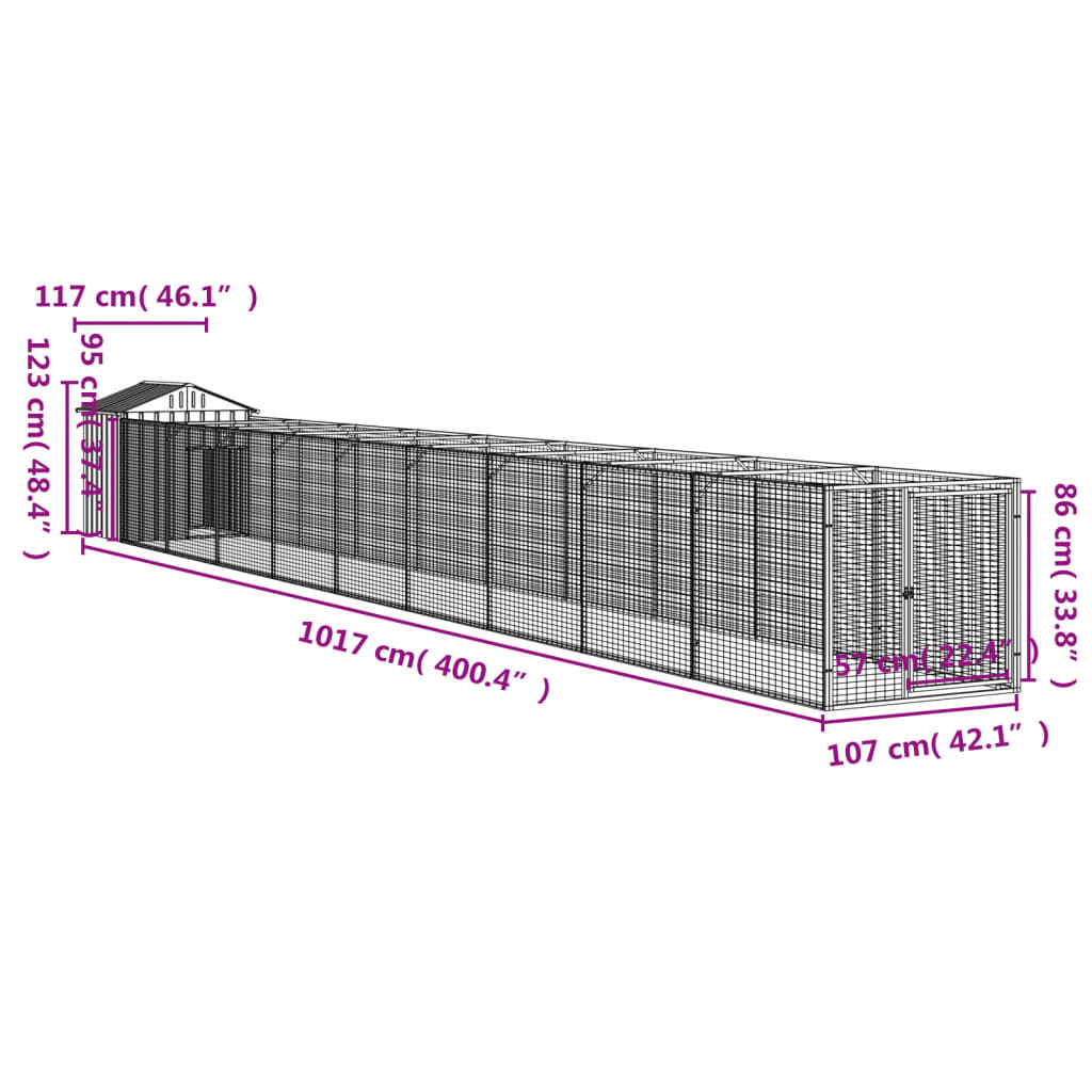 Hondenhok met dak 117x1017x123 cm staal antracietkleurig Hondenhokken | Creëer jouw Trendy Thuis | Gratis bezorgd & Retour | Trendy.nl