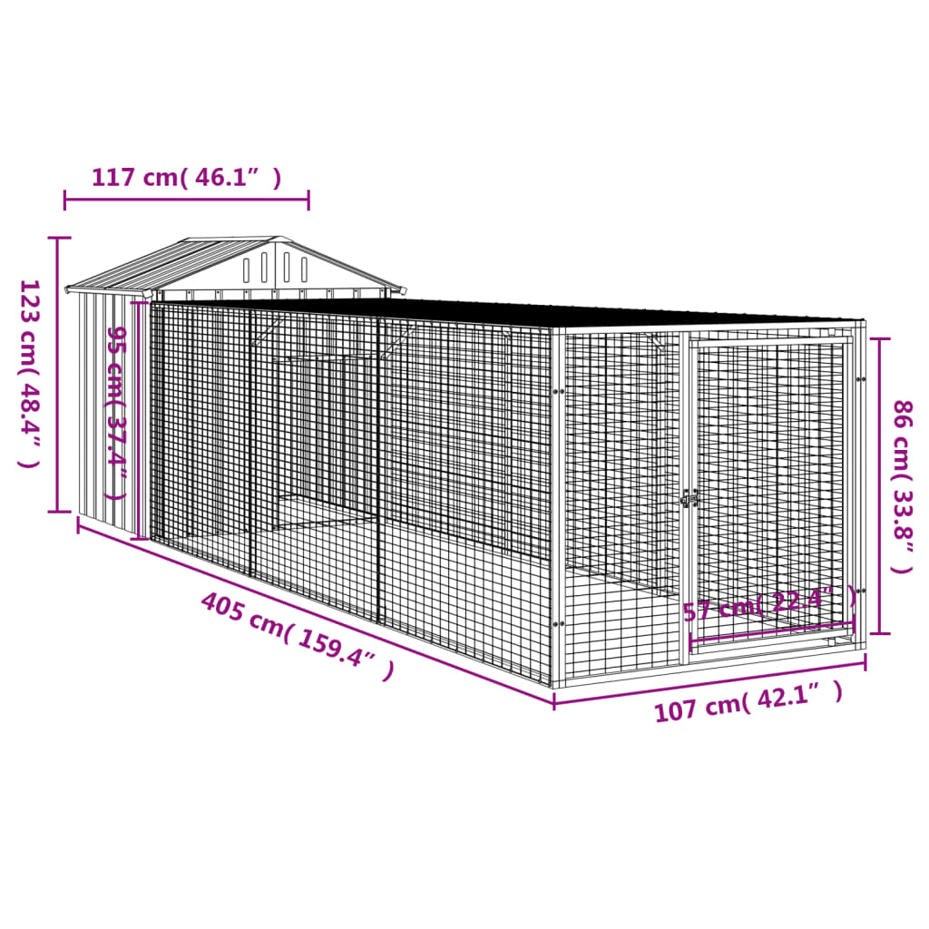 Kippenhok met ren 117x405x123 cm gegalvaniseerd staal antraciet Kooien & hokken | Creëer jouw Trendy Thuis | Gratis bezorgd & Retour | Trendy.nl