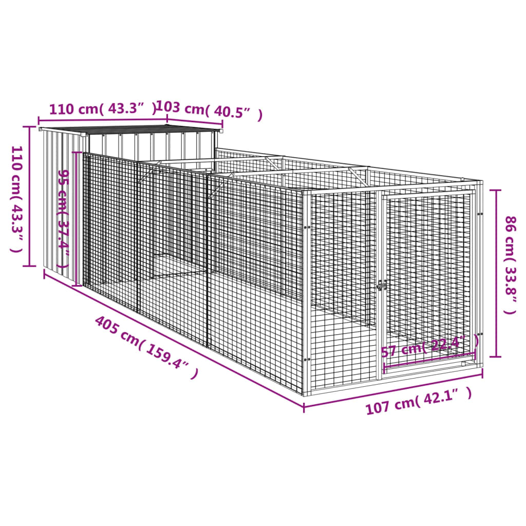 Hondenhok met ren 110x405x110 cm gegalvaniseerd staal antraciet Hondenhokken | Creëer jouw Trendy Thuis | Gratis bezorgd & Retour | Trendy.nl