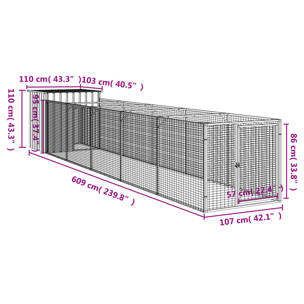 Hondenhok met ren 110x609x110 cm gegalvaniseerd staal antraciet Hondenhokken | Creëer jouw Trendy Thuis | Gratis bezorgd & Retour | Trendy.nl