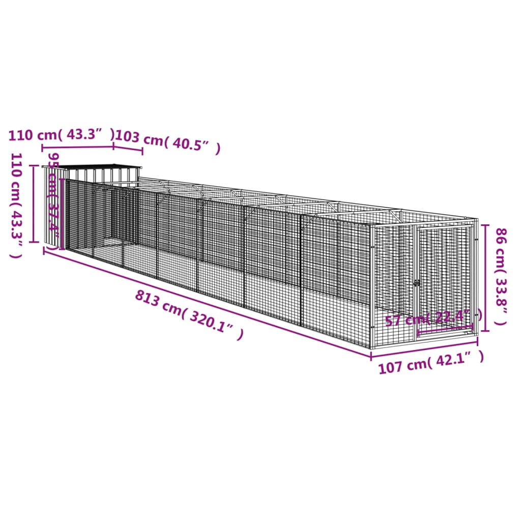 Hondenhok met ren 110x813x110 cm gegalvaniseerd staal antraciet Hondenhokken | Creëer jouw Trendy Thuis | Gratis bezorgd & Retour | Trendy.nl