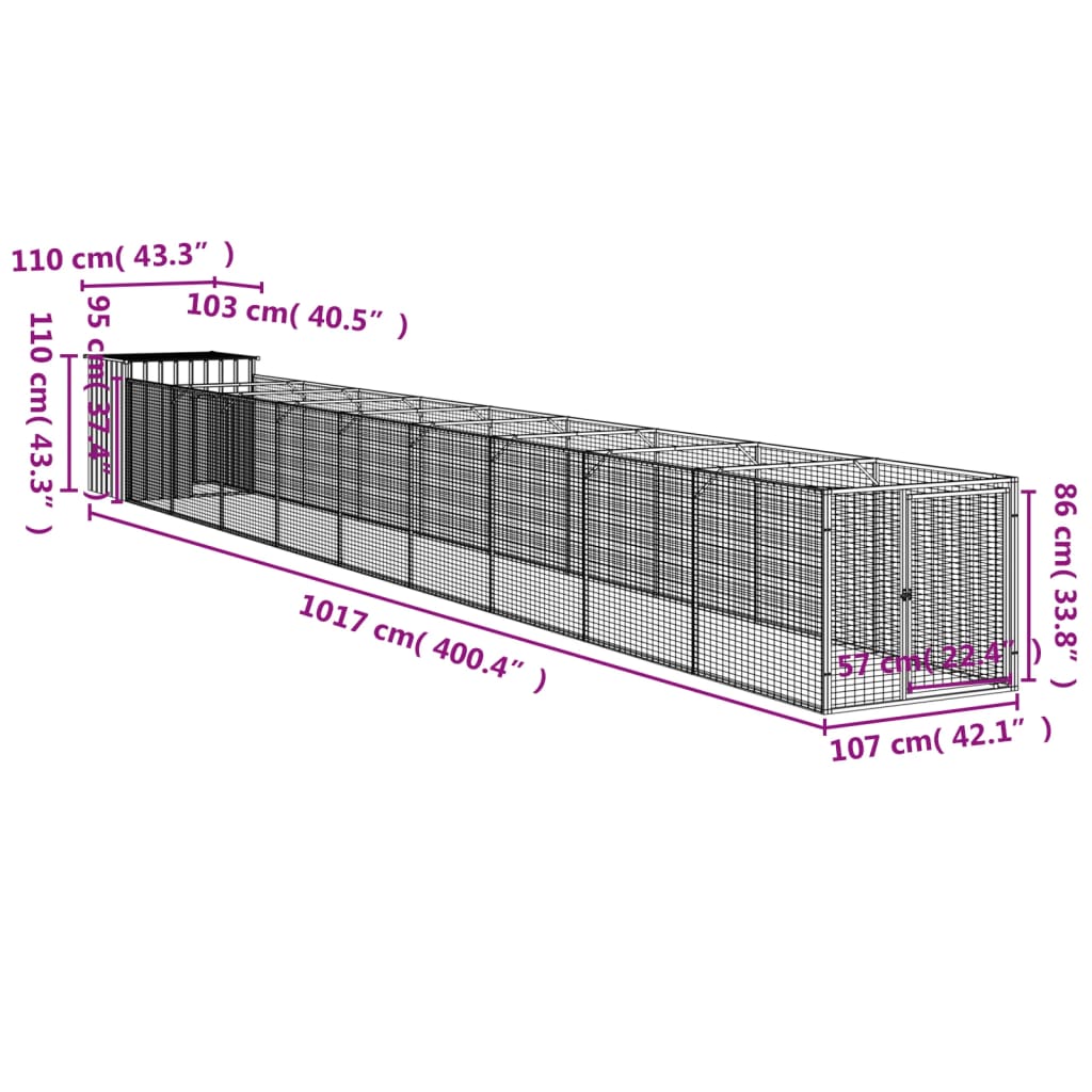 Hondenhok met ren 110x1017x110 cm staal antracietkleurig Hondenhokken | Creëer jouw Trendy Thuis | Gratis bezorgd & Retour | Trendy.nl