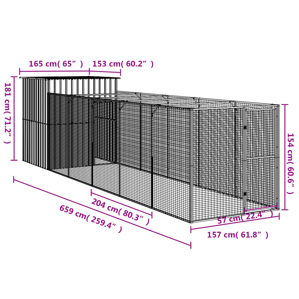 Hondenhok met ren 165x659x181 cm gegalvaniseerd staal antraciet Hondenhokken | Creëer jouw Trendy Thuis | Gratis bezorgd & Retour | Trendy.nl