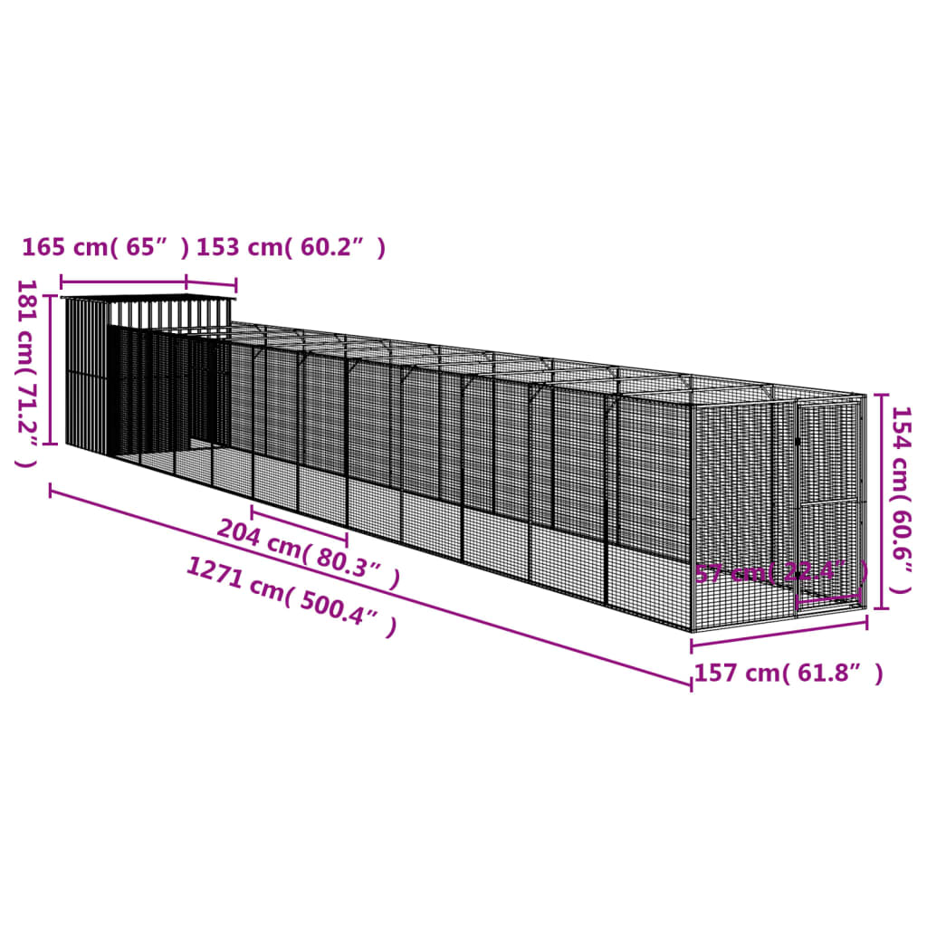 Hondenhok met ren 165x1271x181 cm staal antraciet Hondenhokken | Creëer jouw Trendy Thuis | Gratis bezorgd & Retour | Trendy.nl