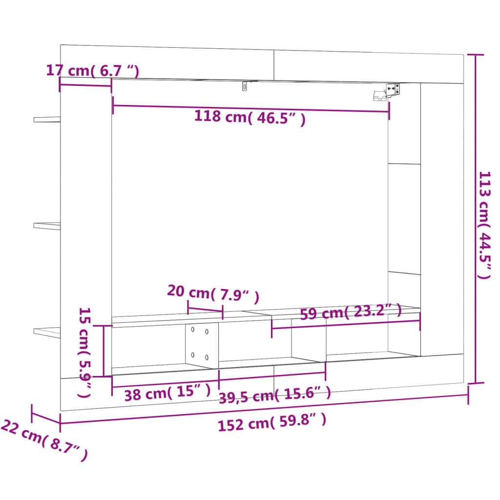 Tv-meubel 152x22x113 cm bewerkt hout betongrijs