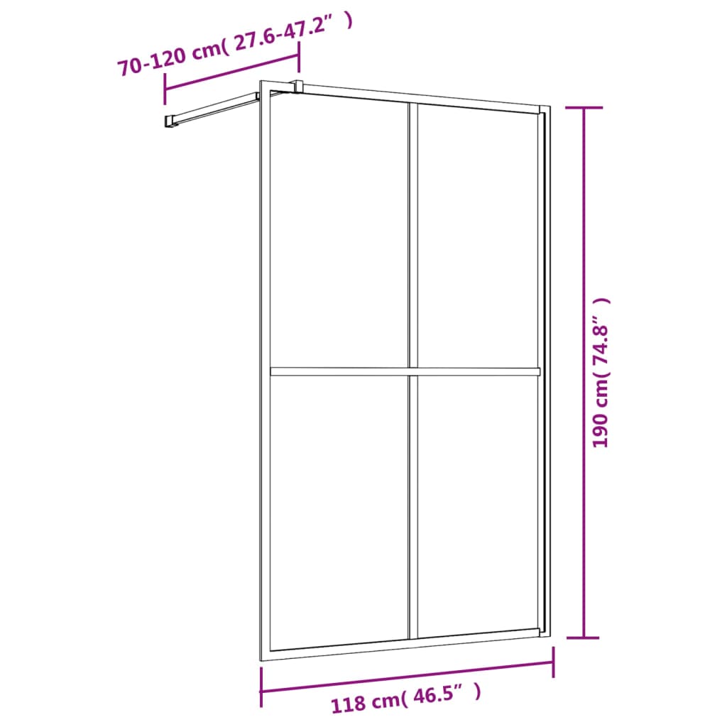 Inloopdouchewand transparant 118x195 cm ESG-glas goudkleurig