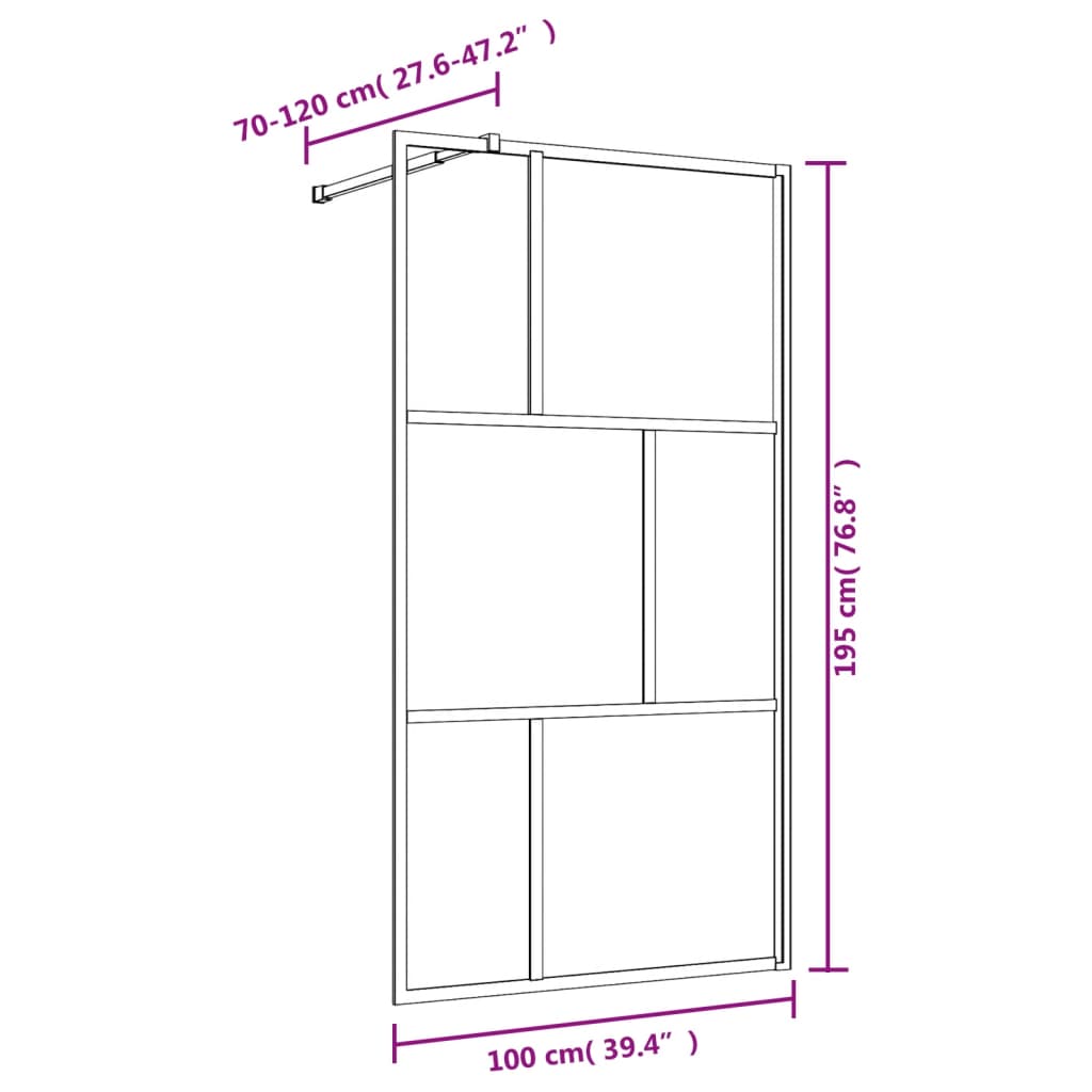 Inloopdouchewand transparant 100x195 cm ESG-glas goudkleurig