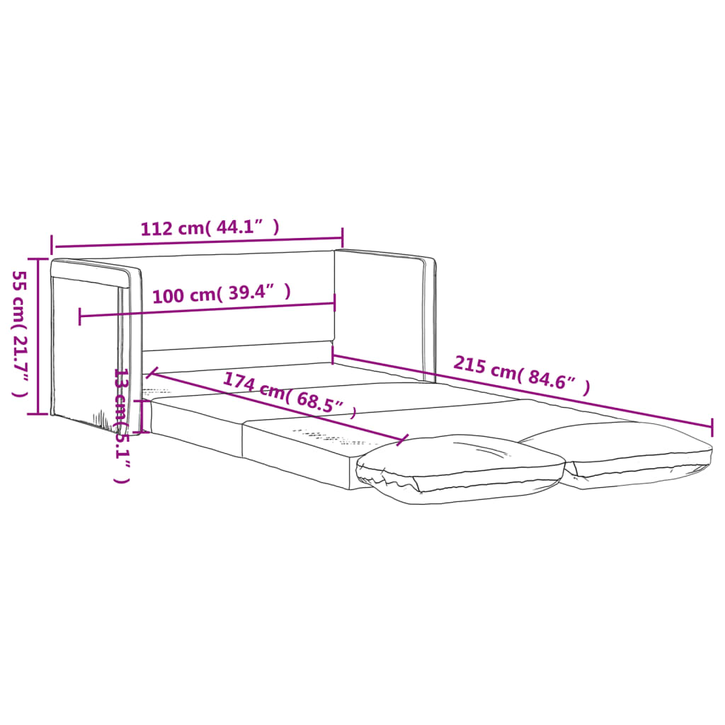 Slaapbank vloermodel 2-in-1 112x174x55 cm kunstleer crèmekleur