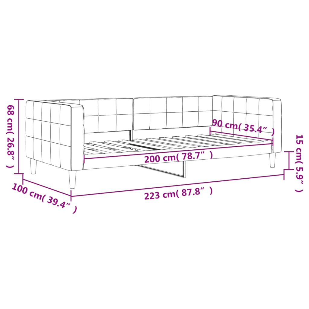 Slaapbank 90x200 cm fluweel lichtgrijs