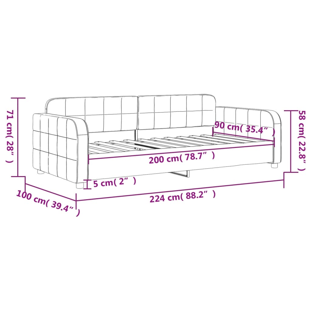 Slaapbank 90x200 cm fluweel lichtgrijs