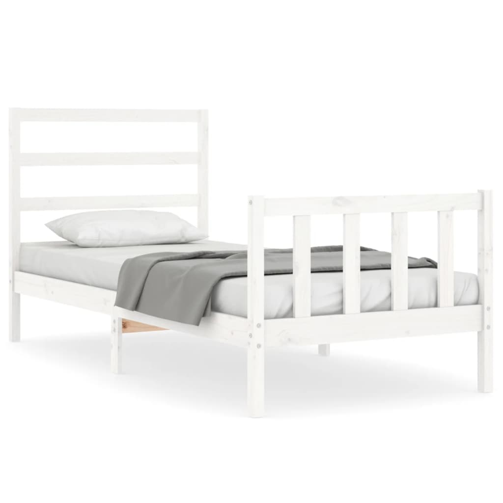 Bedframe met hoofdbord massief hout wit