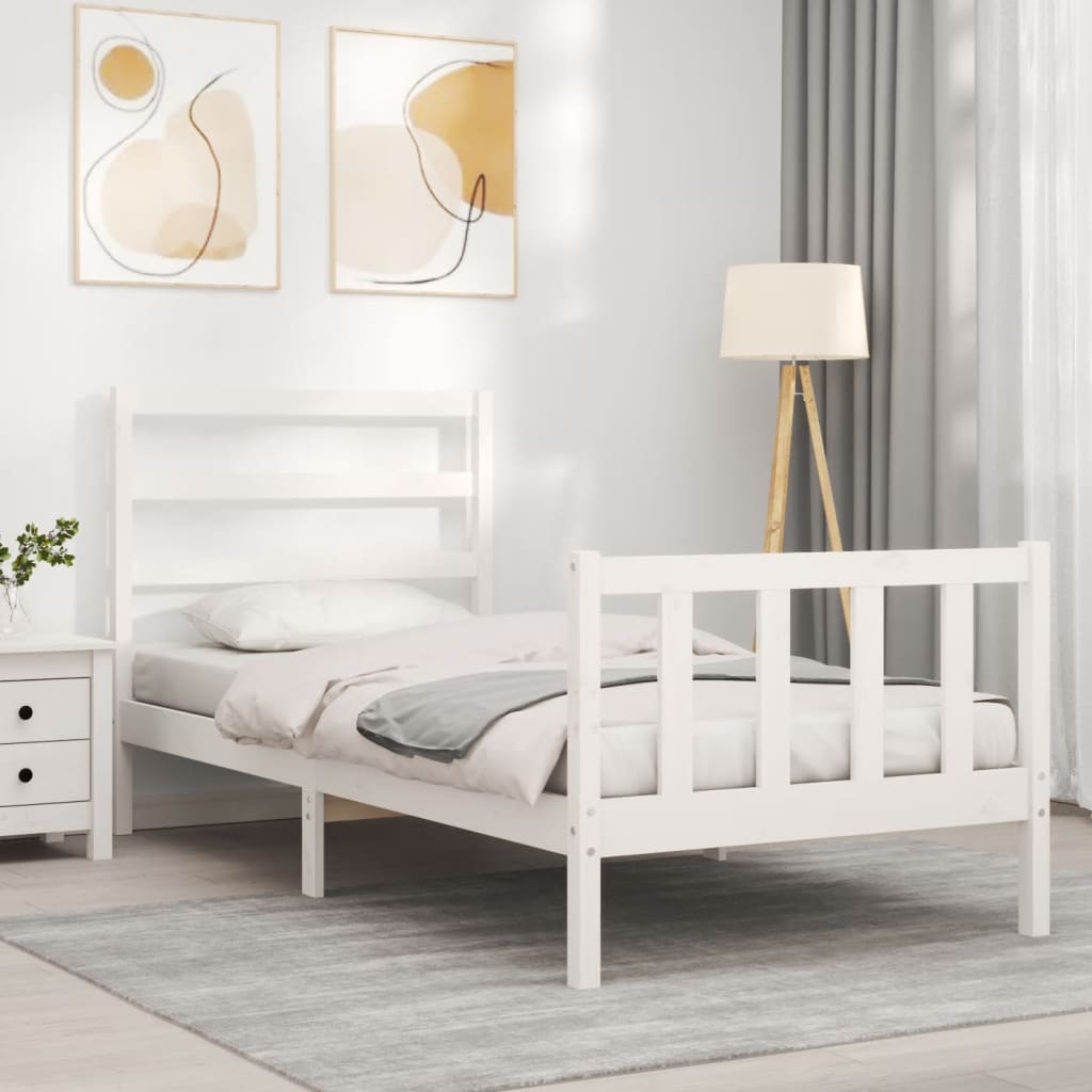 Bedframe met hoofdbord massief hout wit 90x190 cm Bedden & bedframes | Creëer jouw Trendy Thuis | Gratis bezorgd & Retour | Trendy.nl