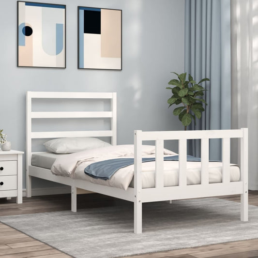 Bedframe met hoofdbord massief hout wit 90x190 cm Bedden & bedframes | Creëer jouw Trendy Thuis | Gratis bezorgd & Retour | Trendy.nl