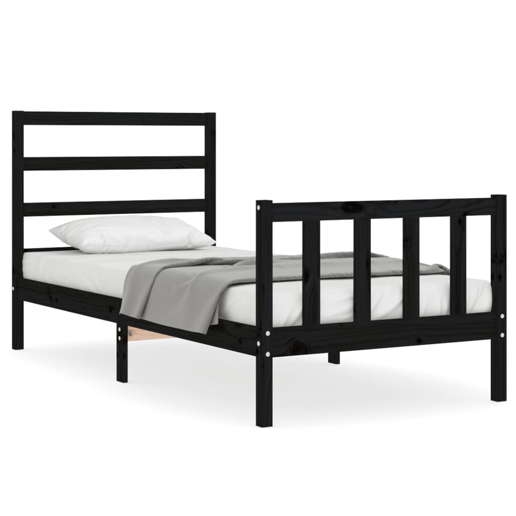 Bedframe met hoofdeinde massief hout zwart 90x190 cm Bedden & bedframes | Creëer jouw Trendy Thuis | Gratis bezorgd & Retour | Trendy.nl