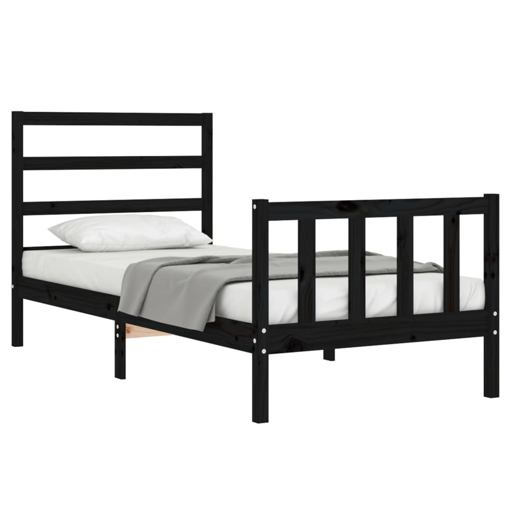 Bedframe met hoofdeinde massief hout zwart 90x190 cm Bedden & bedframes | Creëer jouw Trendy Thuis | Gratis bezorgd & Retour | Trendy.nl