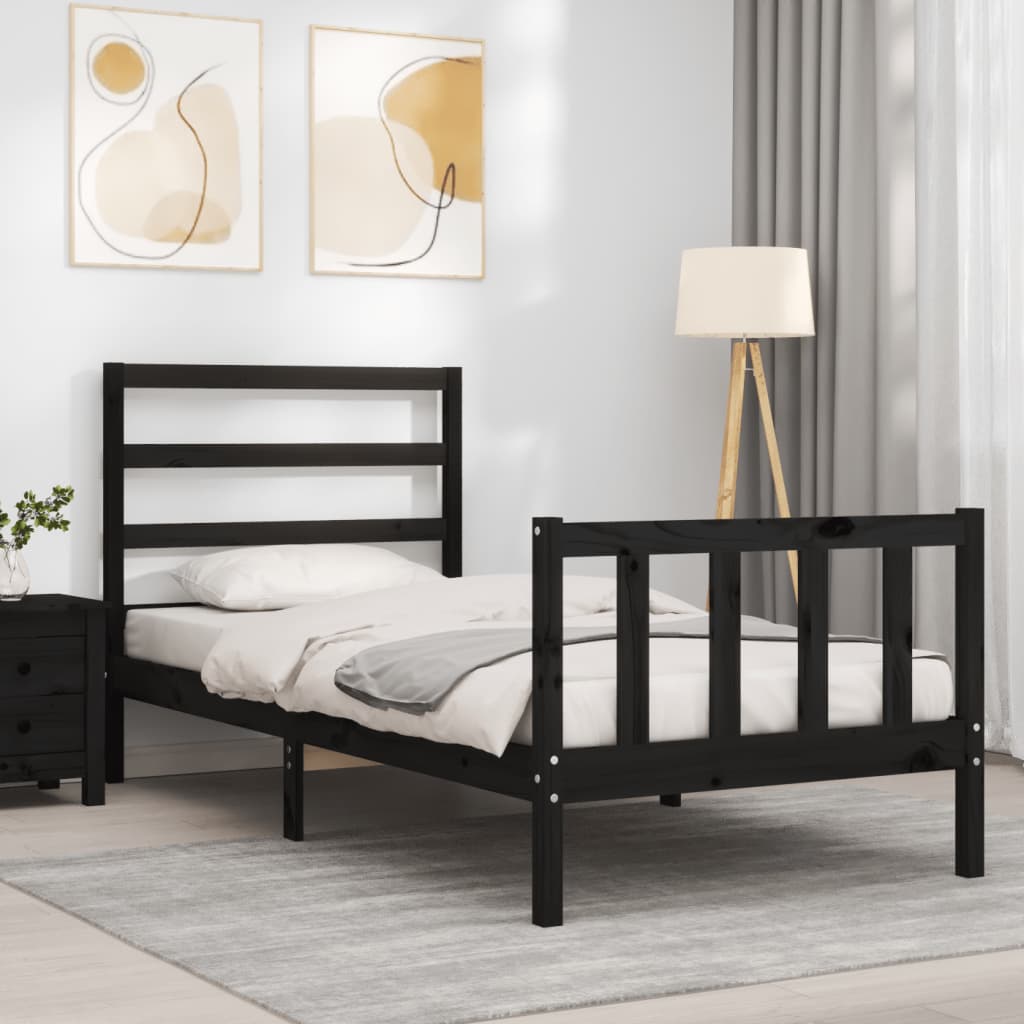 Bedframe met hoofdeinde massief hout zwart 90x190 cm Bedden & bedframes | Creëer jouw Trendy Thuis | Gratis bezorgd & Retour | Trendy.nl