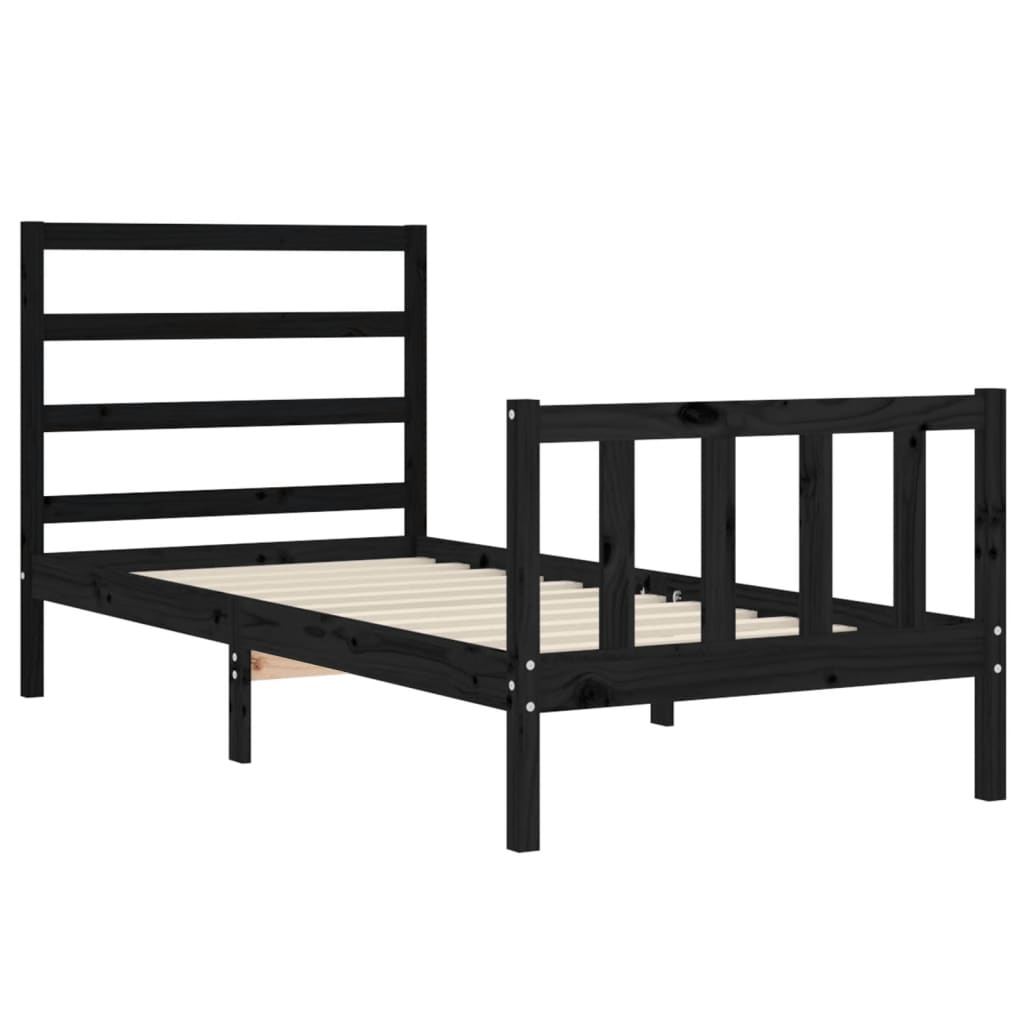 Bedframe met hoofdeinde massief hout zwart 90x190 cm Bedden & bedframes | Creëer jouw Trendy Thuis | Gratis bezorgd & Retour | Trendy.nl