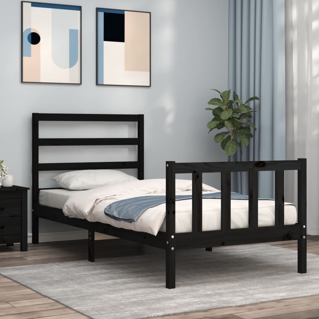 Bedframe met hoofdeinde massief hout zwart 90x190 cm Bedden & bedframes | Creëer jouw Trendy Thuis | Gratis bezorgd & Retour | Trendy.nl