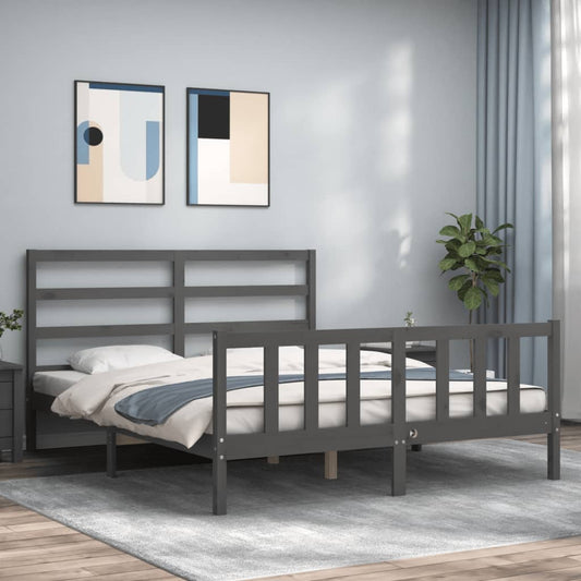 Bedframe met hoofdbord massief hout grijs Bedden & bedframes | Creëer jouw Trendy Thuis | Gratis bezorgd & Retour | Trendy.nl