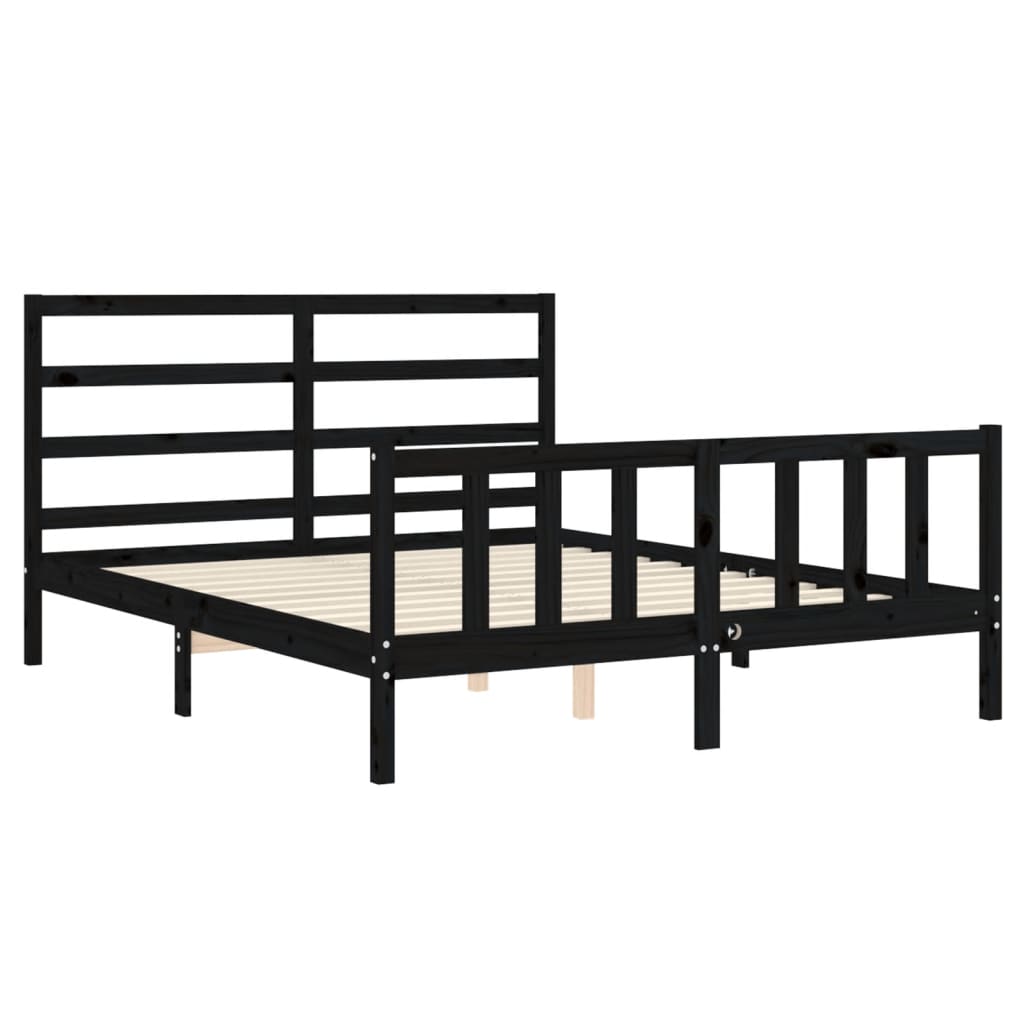 Bedframe met hoofdbord massief hout zwart