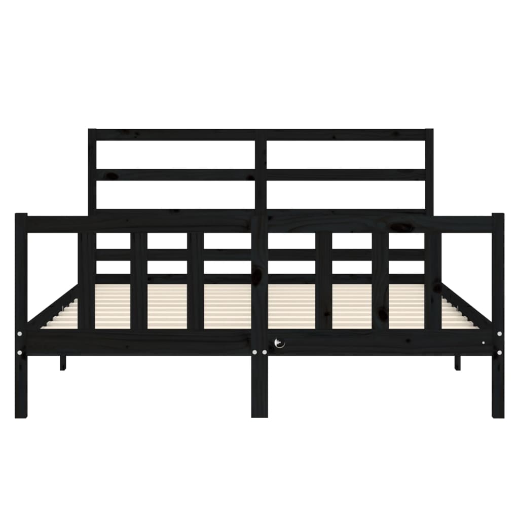 Bedframe met hoofdbord massief hout zwart