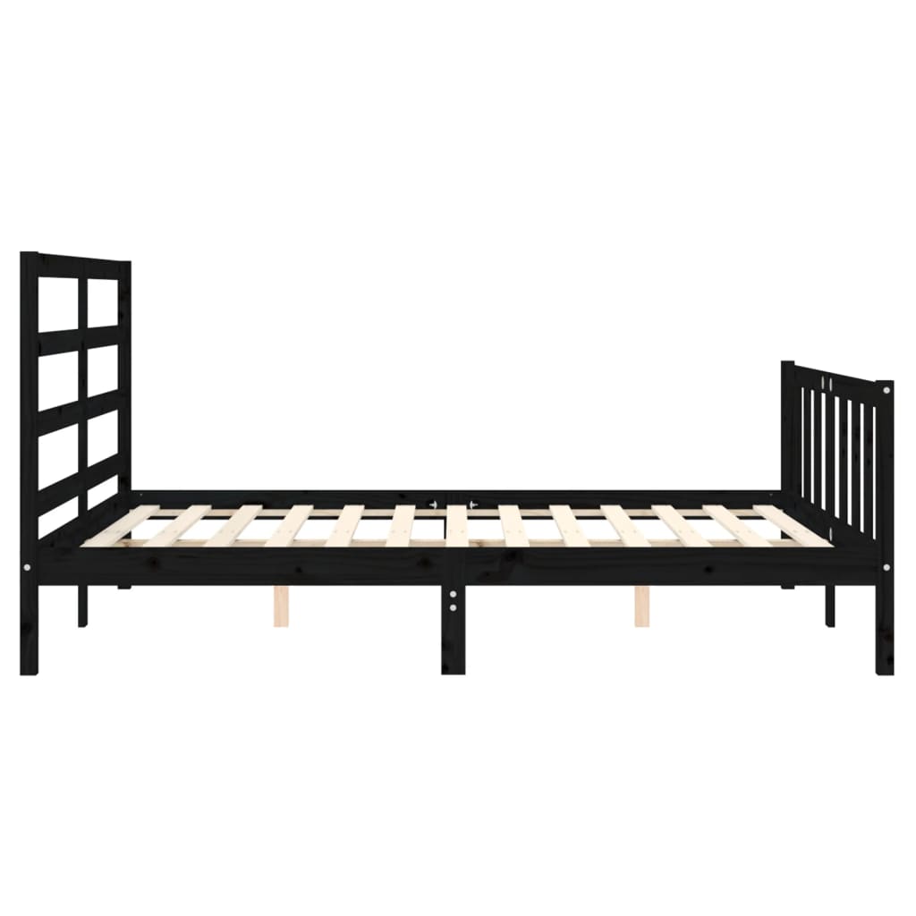 Bedframe met hoofdbord massief hout zwart