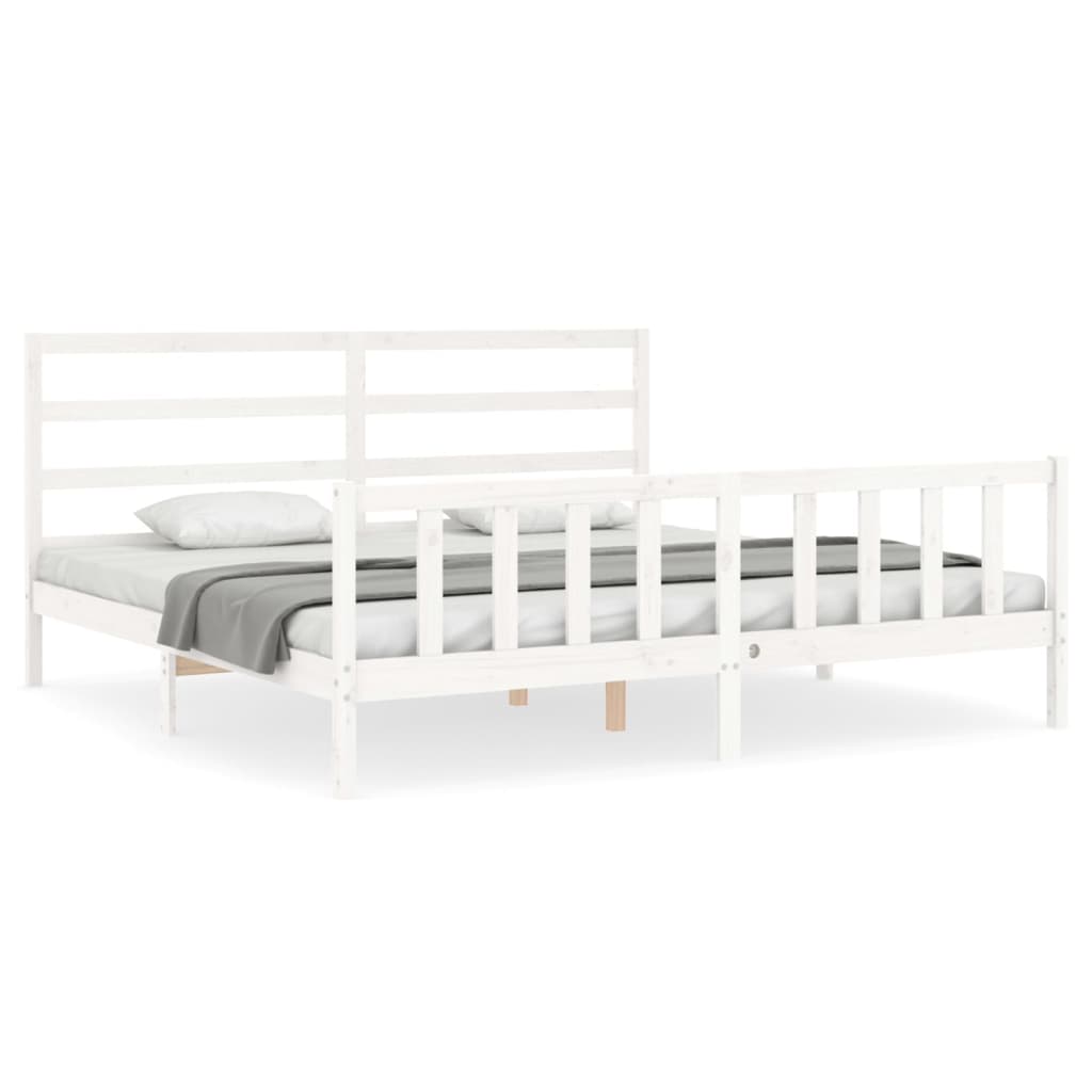 Bedframe met hoofdbord massief hout wit 180x200 cm