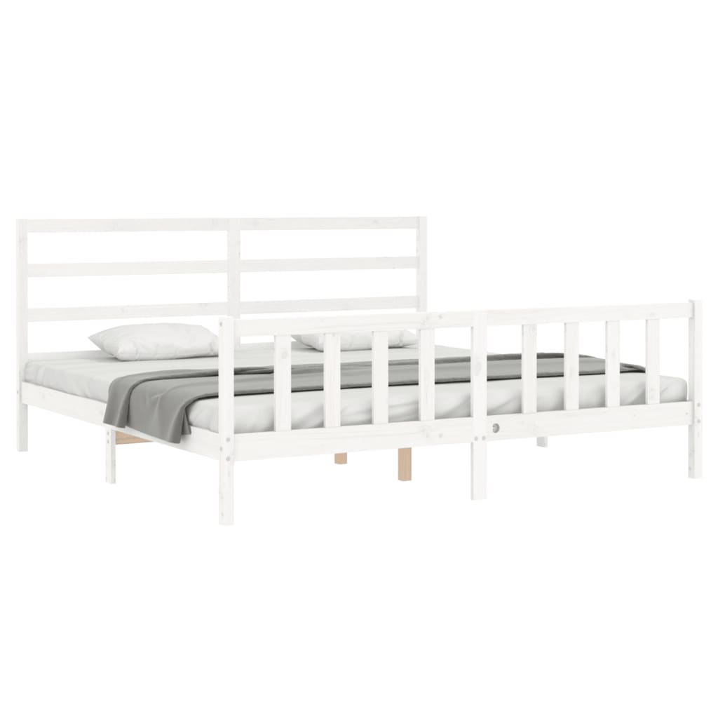 Bedframe met hoofdbord massief hout wit 180x200 cm